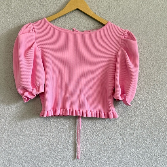 English Rose Ribbed Puff Sleeve Top Size Medium‎ - Picture 3 of 7